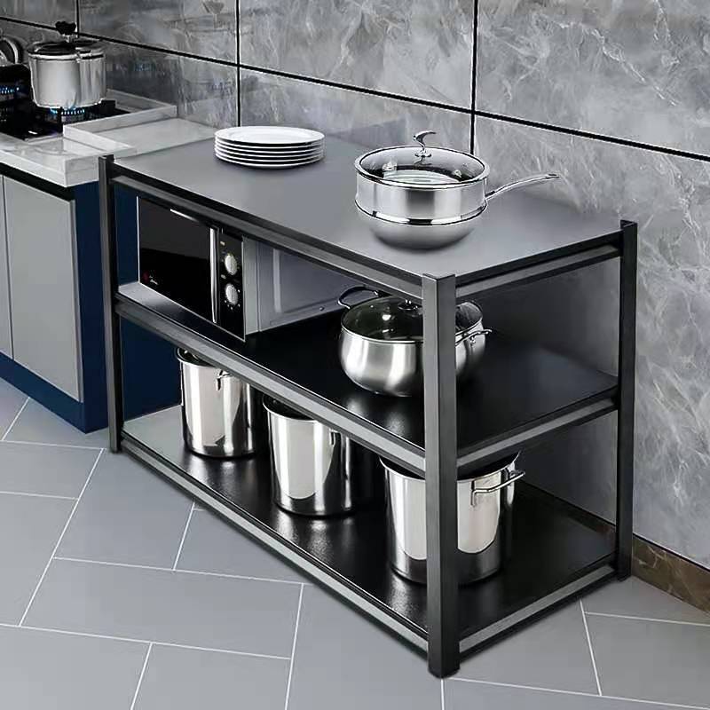 cupboard thickening kitchen Shelf Floor type multi-storey goods shelves Shelf black Storage rack Microwave oven rack