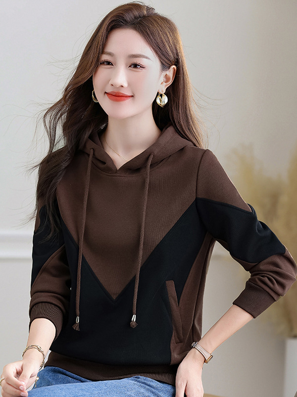 连帽卫衣女秋装2025春秋新款时尚休闲减龄妈妈长袖上衣宽松短帽衫|undefined