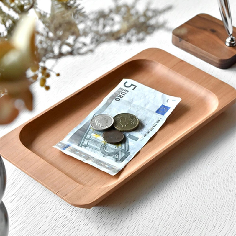 Beech Wood Tray for Snacks and Cakes, Household Solid Wood Dinner Plate, Wooden Plate, Fresh Style Wooden Desktop Storage Tray