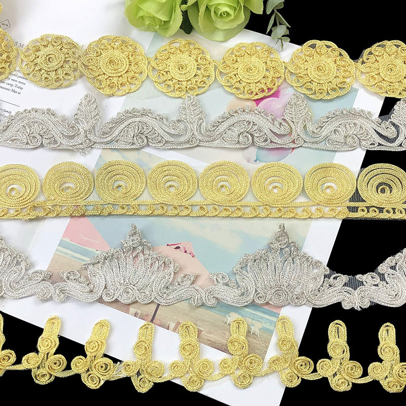 民族绳绣金线花边服装辅料花边 diy金银丝傣族服饰装饰宽窗帘lace