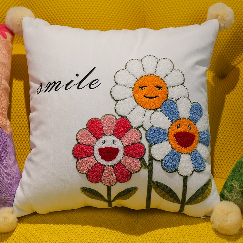 Fresh pillow, cream square small pillowcase solar-powered for bed, flowered