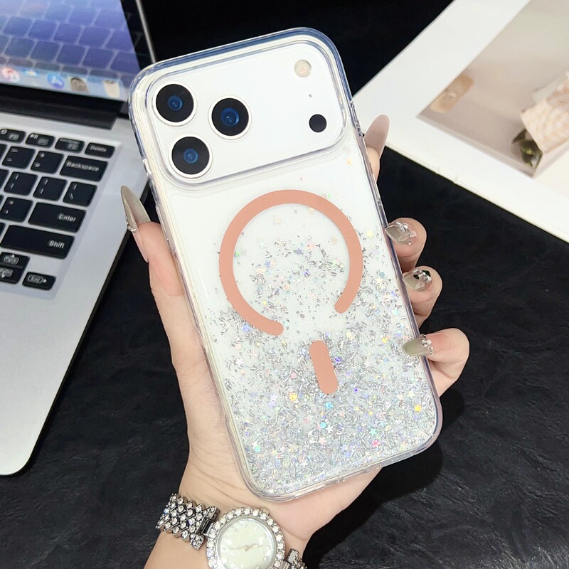 滴胶闪粉渐变流沙磁吸苹果iPhone17promax适用苹果16透明15手机壳|undefined