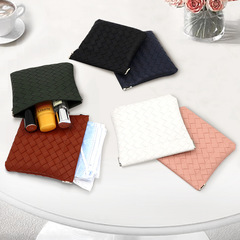 彈片編織紋收納包旅行隨身收納小包數據線耳機整理袋便捷理線皮包