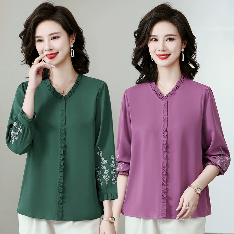 Мама платье 2025 рубашка весна и осень новый средний и пожилой женщины свободный топ пожилой бабушки модные рубашки