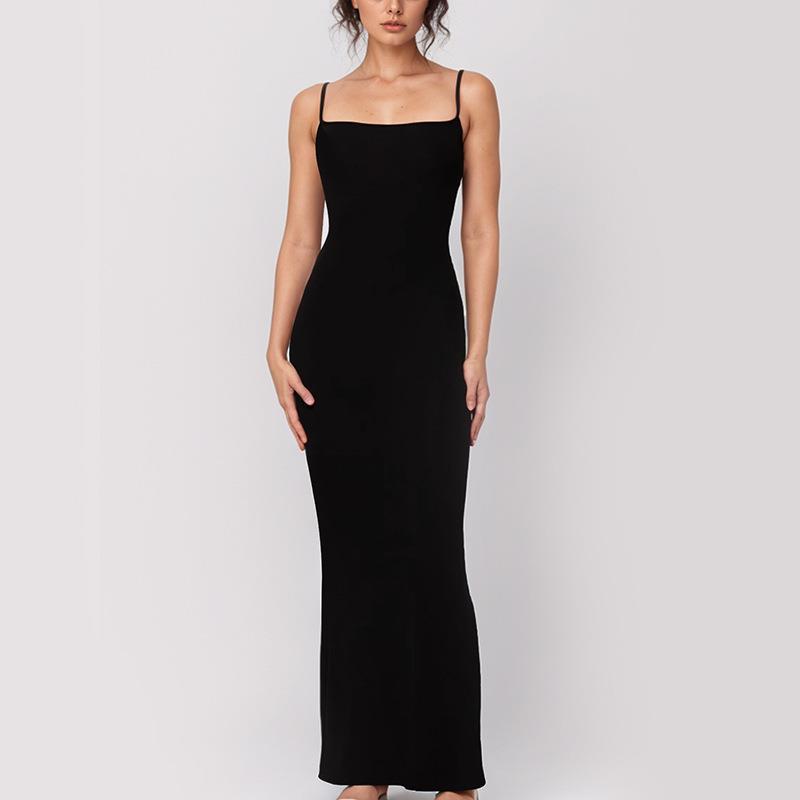 Shiny Black Dress, Spaghetti Strap Dress, Kardashian Style, Slim Fit, Hip-Hugging, Versatile, Backless, European and American Style