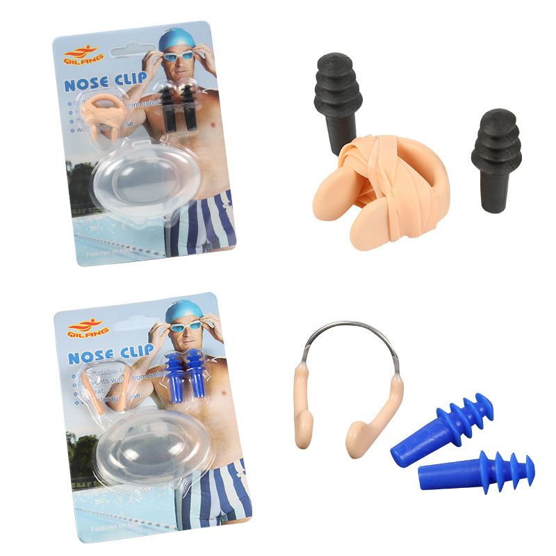 ¡Reducción de precio! Embalaje de cartón, clip nasal, tapones para los oídos, alambre de acero impermeable, equipo de natación antideslizante, tapones para los oídos impermeables de silicona suave