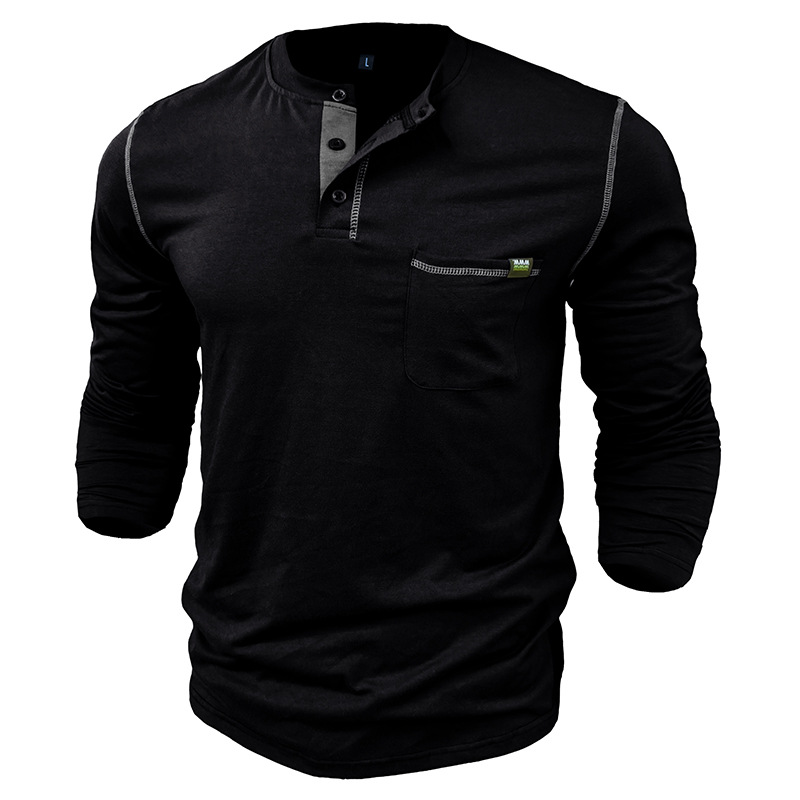 217g Weight Long Sleeve Sleeve Length Half Placket Placket Type Regular Sleeve Sleeve Type Cotton Blend Fabric Type Regular Top Length T-shirt Tops Type Daily Occasion Round Neck Neckline Breathable Function Regular Fit Fit Type Solid Color Pattern Spring, Autumn Season Men's Gender Casual Style Wholesale Men's Casual Solid Color Long Sleeve Men's Tops 31