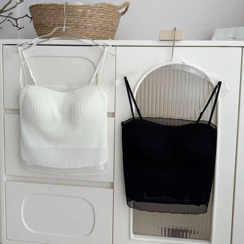 Sugar Cube Bubble Camisole with Breast Pads, Lace White Inner Wear, Summer Sweet Outer Top 2522