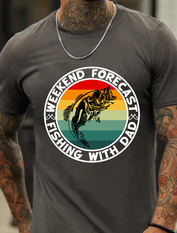 Foreign Trade Cross-Border European and American European Size Large Size Weekend Fishing Series Pattern Fashionable Men's Cotton Summer T-Shirt