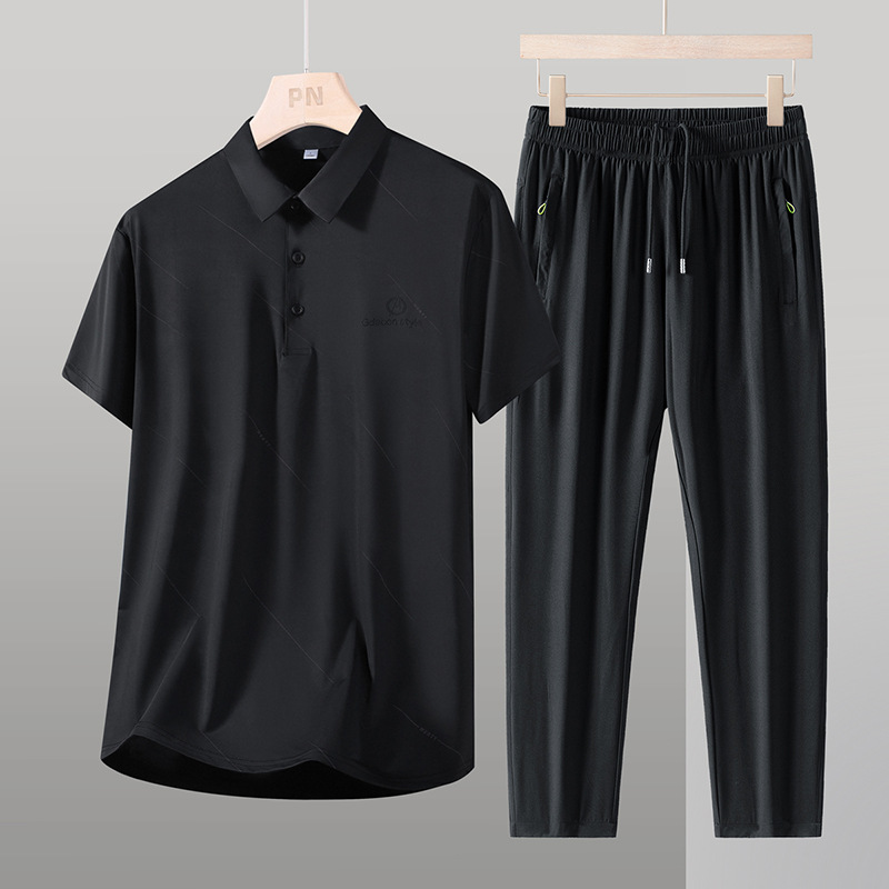 Traje casual de seda de hielo de mediana edad y ancianos de verano Traje de hombre de manga corta Traje de mediana edad y ancianos Traje de papá Camisa de polo de negocios de dos piezas image 7