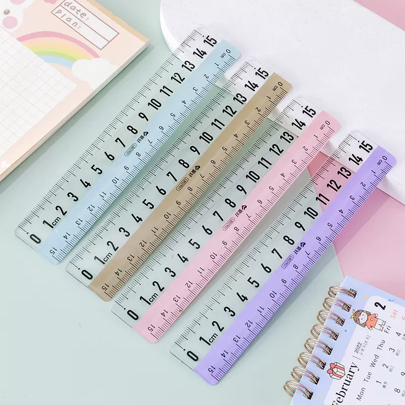 暖色直尺子15cm格尺透明塑料简约卡通带直线小学生文具儿童直线尺
