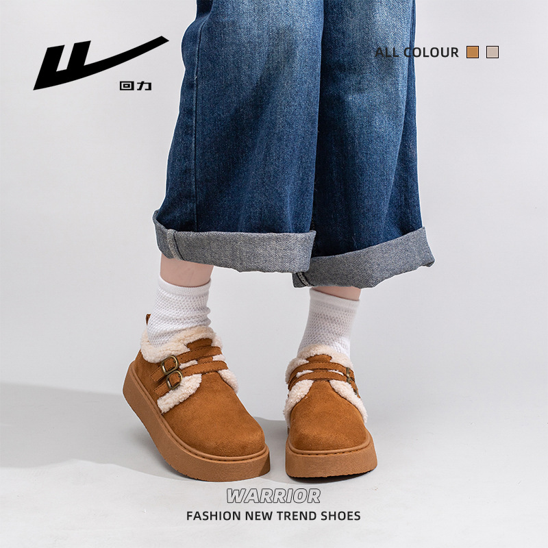 Retro retro nuevo botones de lana Bocken suela gruesa de invierno con zapatos cálidos de mujer cómodos zapatos de algodón coreano al por mayor