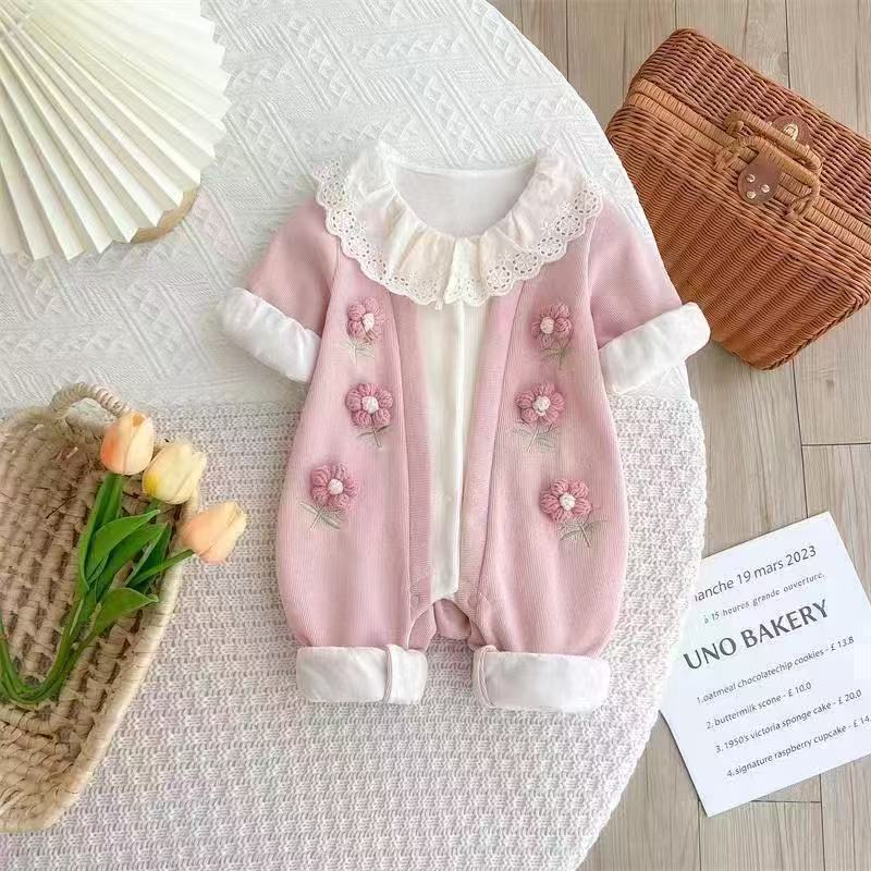 婴儿衣服新生宝宝公主连体衣爬服长袖花朵满月哈衣百天周岁外出|undefined