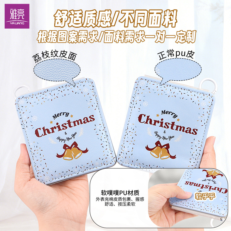 Espejo de cuero plegable cuadrado de moda, espejo de escritorio de hardware redondo, espejo portátil, espejo pequeño lleno de algodón