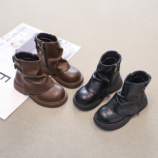 Korean Style Little Fragrance Girls' Boots 2024 Spring and Autum New Girls' Trendy and Cool Boots Fashionable Versatile Leather Boots