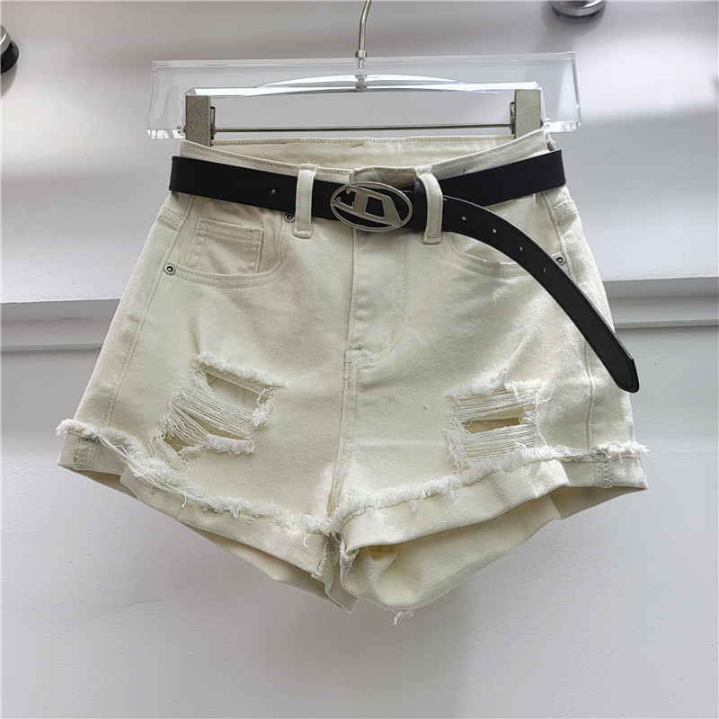 Pantalones Cortos de Mezclilla con Rotos para Mujer Dobladillo Doblado Ajuste Ceñido para Verano image 2
