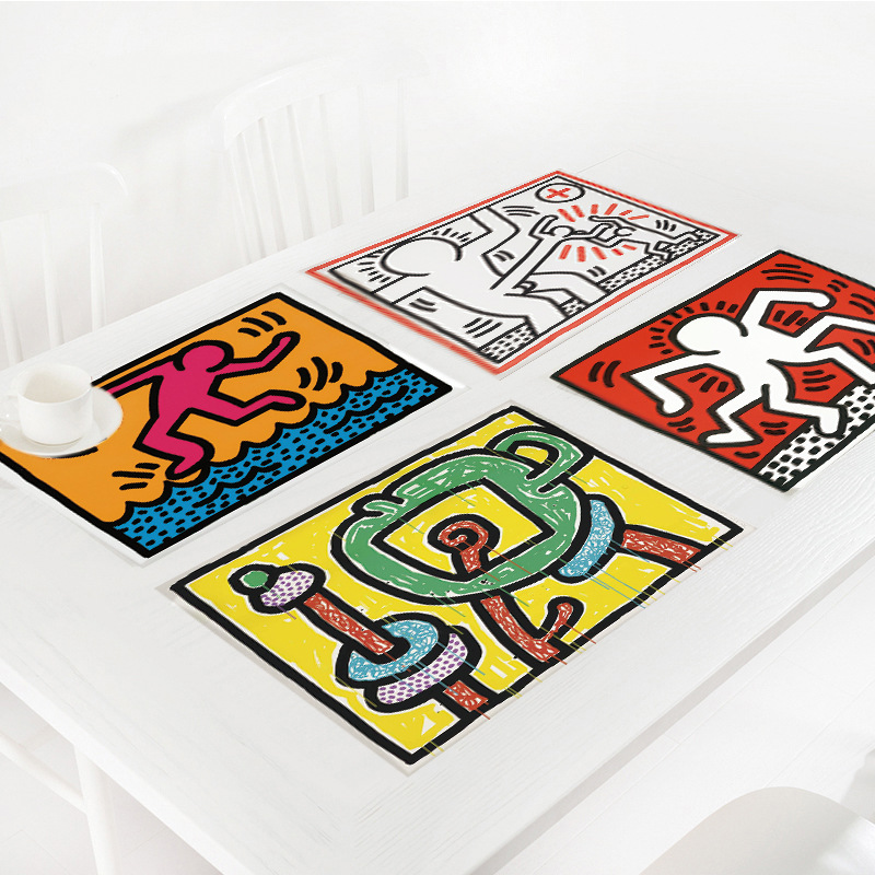 U.S.A Keith Harlem Keith Haring Graffiti painting household Cotton and hemp Mat rectangle Western pad