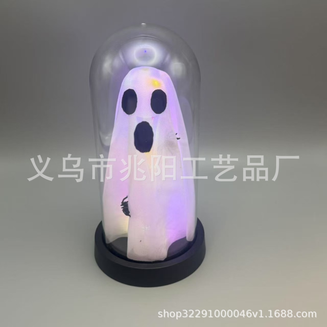 Decoración de la habitación de Halloween iluminado lindo fantasma en el reloj de cristal iluminado estatua LED luz de noche decoración
