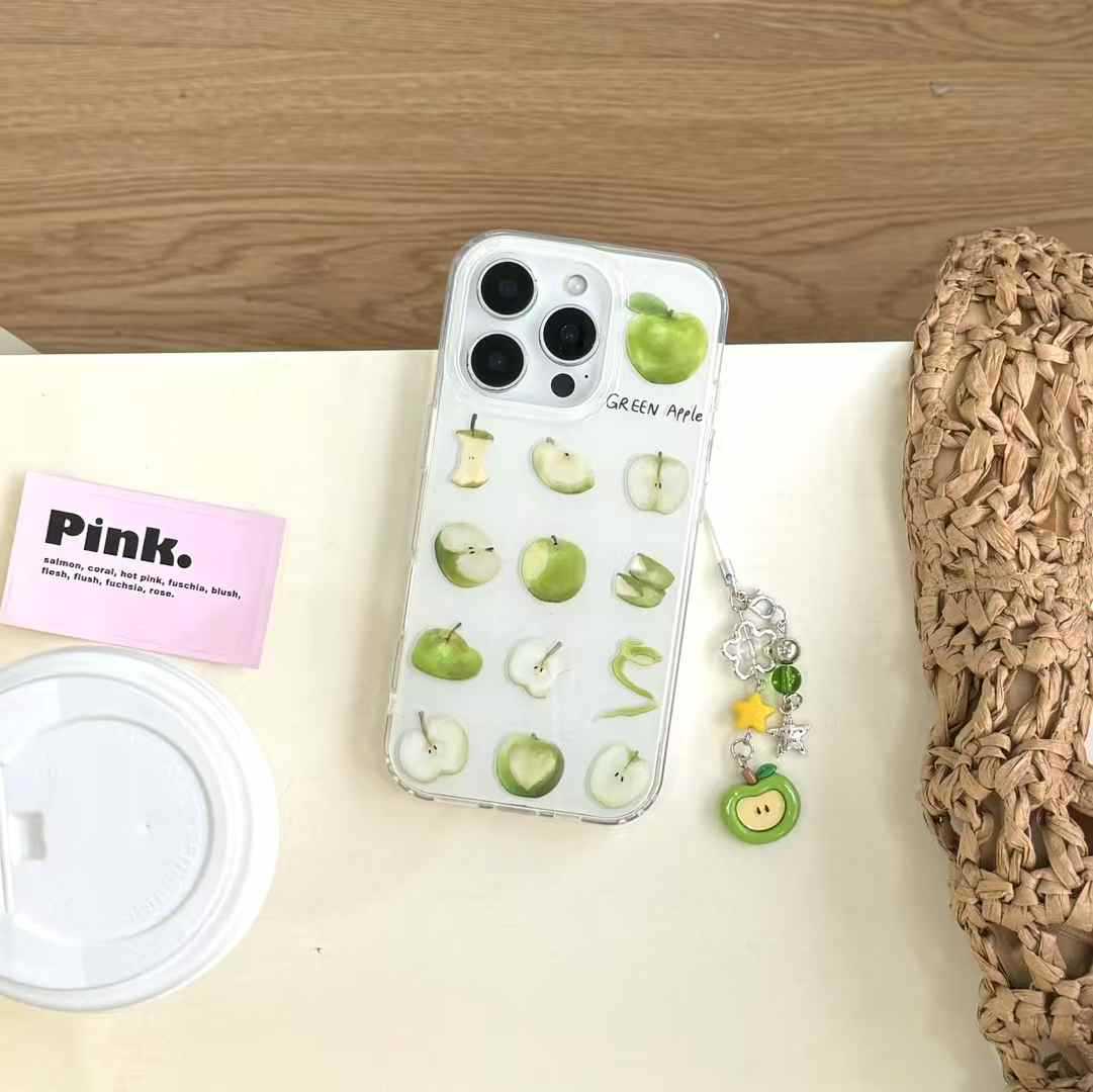 Verano fresco y diverso verde manzana apta iphone16ProMax colgante 14 Apple 15 funda para teléfono móvil 13 mujer 16