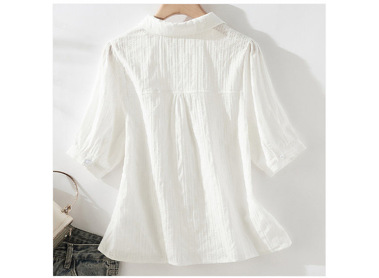 Áo sơ mi polo nữ tay ngắn cổ bẻ chất liệu cotton phối màu trơn thanh lịch — xanh lam chi tiết 11