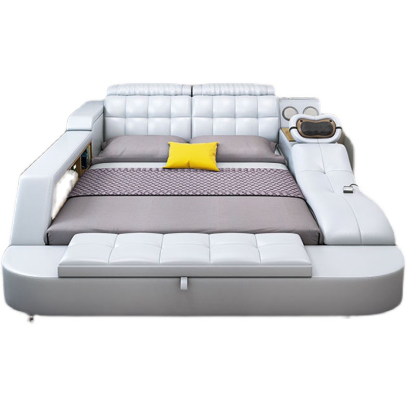 Suministro directo de fábrica cama doble de cuero multifuncional moderno simple tatami masaje eléctrico suave cama de boda de 1,8 m image 6