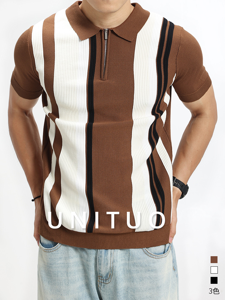 Camisas de polo de hielo de hielo de punto de camisa de polo de hombre de mangas cortas semiabertas cremallera vertical de negocios Paul de alto nivel de ropa de hombre