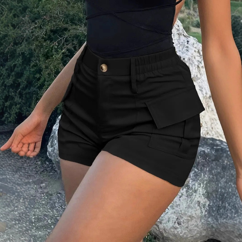 2026 European and American Foreign Trade Cross-Border New Ebay Casual Women's High-Waisted Button Street-Style Pocket Cargo Shorts for Women