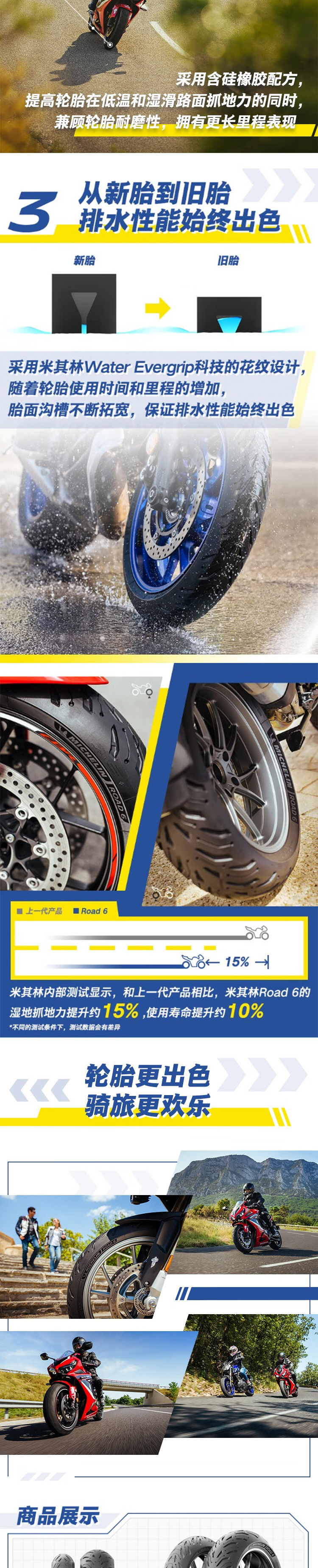 Michelin ROAD6/GT Semi-hot Melt Motorcycle Tire Highway High Performance Sports Travel All-weather Anti-skid