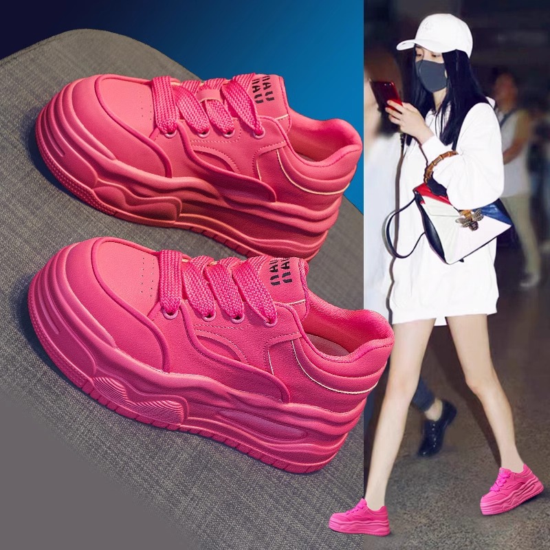 Women's Height-Increasing White Sneakers for Petite Women, 2026 Spring New Fashion Versatile Hot-Selling Genuine Leather Thick-Soled Platform Shoes