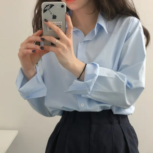 White women's shirt blouses, Korean chic pure color innerwear, design sense, niche open sweater