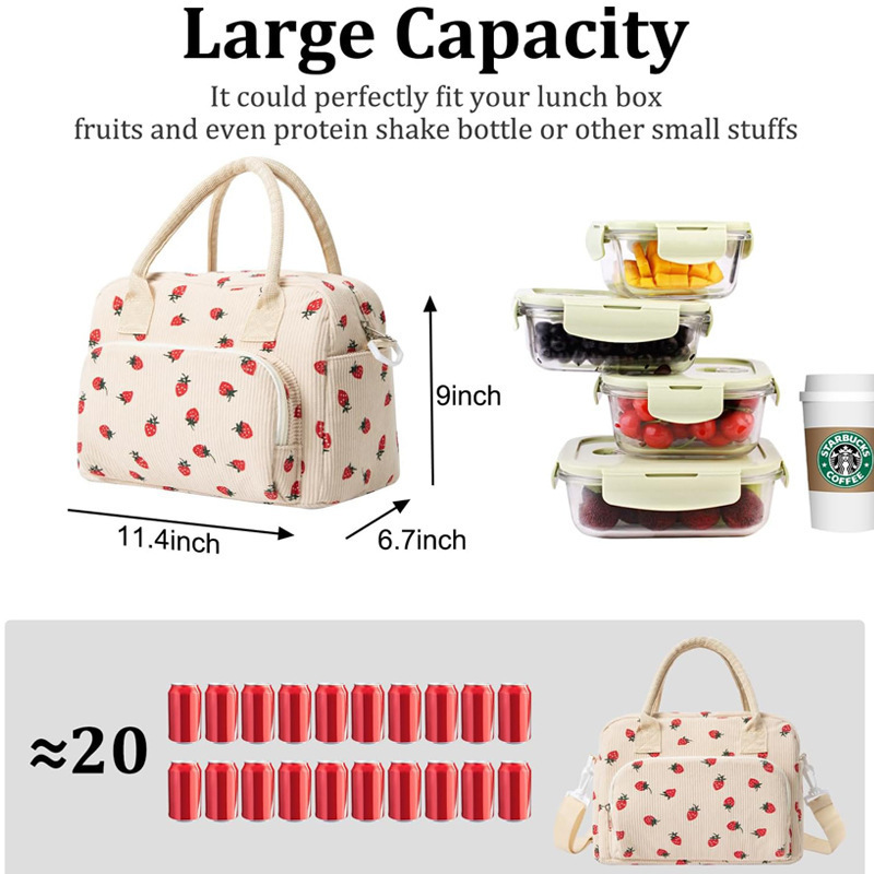 2025 nuevo paquete de almuerzo bolsas de impresión de fresas de velcro bolsas de almuerzo de trabajo de oficina bolsas de almuerzo de aislamiento bolsas de picnic al aire libre