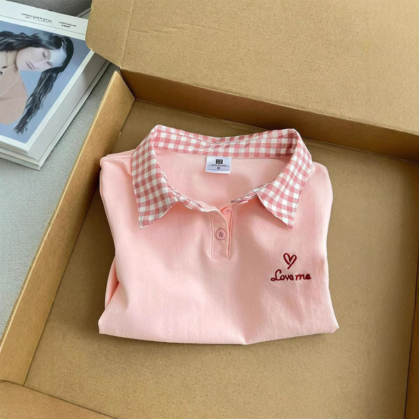 Fuchsia colored summer fashionable design brand short sleeve T-shirt