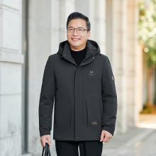 男士鸭绒服中老年外套冬装新款羽绒服连帽加厚防寒服