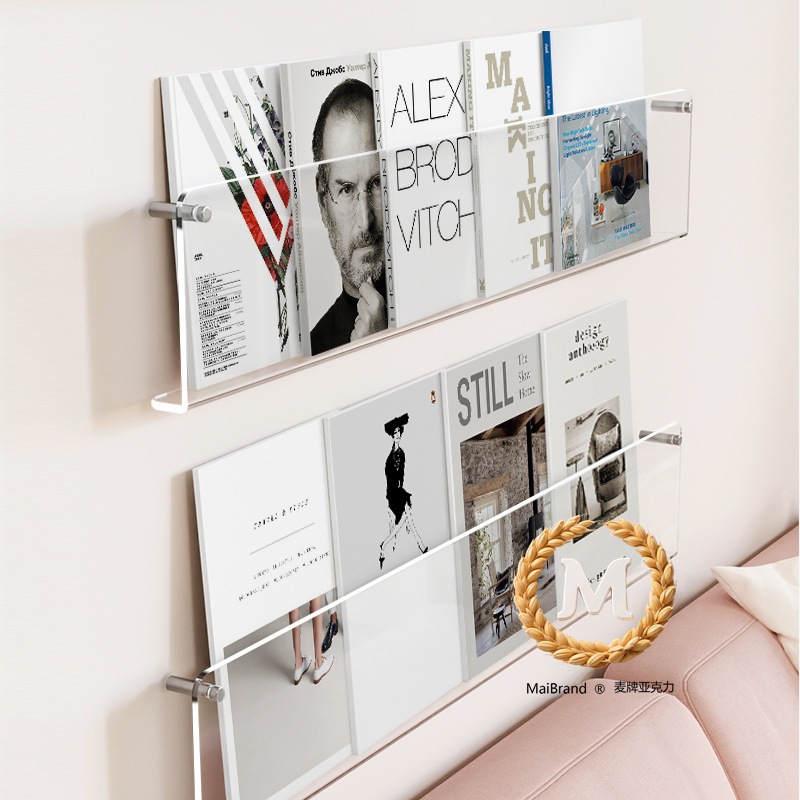 Wall-Mounted Bookshelf Without Punching, Creative Wall Display Rack, Transparent Acrylic Wall Storage Rack, Children's Picture Book Rack