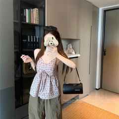 纯欲v领碎花吊带背心女夏季新款韩系设计感百搭宽松显瘦无袖上衣