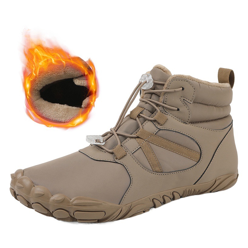 Invierno transfronterizo Nuevas botas de nieve al aire libre zapatos gruesos de algodón forrados de lana para hombres zapatos de cinco dedos antideslizantes impermeables para mujeres