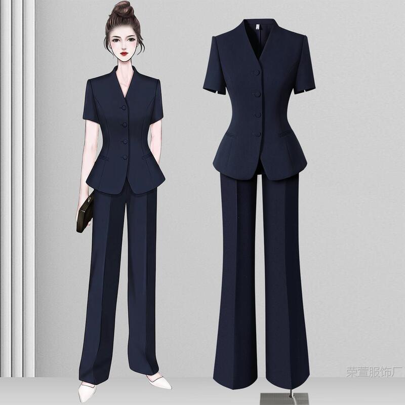 Elegant V-Neck Single-Breasted Professional Suit for Women, Summer Slim-Fit Workwear, Sample House Display Center, Jewelry Store Elegant V-Neck Single-Breasted Professional Suit for Women, Summer Slim-Fit Workwear, Sample House Display Center, Jewelry Store