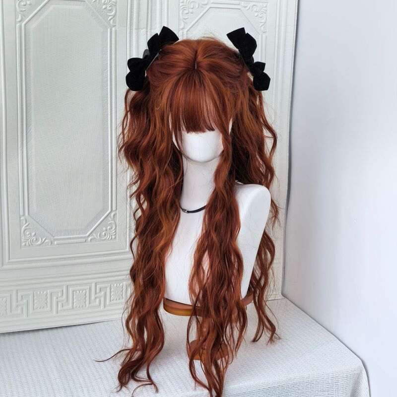 Orange-Brown Wig with Bangs, Similar to Xiaoyuan'S, Natural-Looking Egg Roll Curls, Full Head Wig That Enhances Complexion Orange-Brown Wig with Bangs, Similar to Xiaoyuan'S, Natural-Looking Egg Roll Curls, Full Head Wig That Enhances Complexion