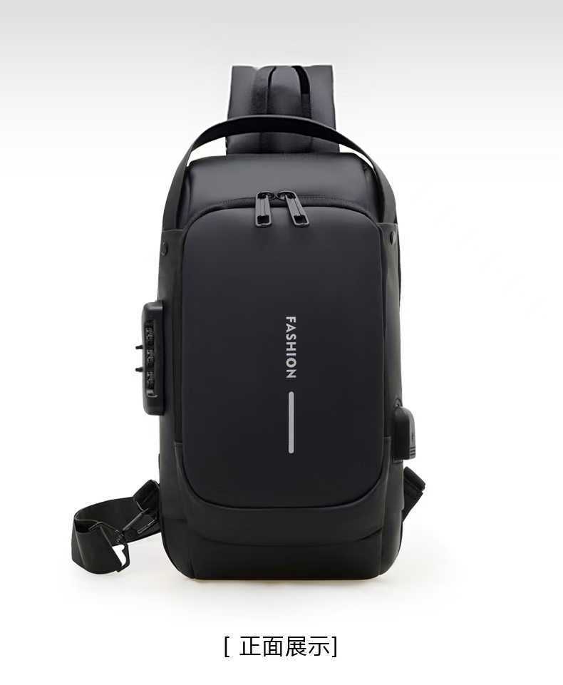 Bloqueo de contraseña anti-robo bolso de pecho de hombre mochila de motocicleta mochila deportiva al aire libre interfaz USB bolso de pecho mochila deportiva