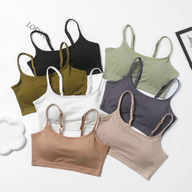 One-piece Chest Pad Girls' Strapless Wrapped Chest Adjustable Shoulder Strap Short Half-strap Bra Underwear Vest for Women