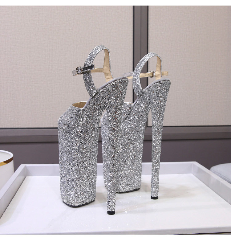 Giày sandal nữ gót nhọn 26 cm đế platform quai ngang — Màu bạc, Màu vàng, Màu đen, Màu đỏ chi tiết 26