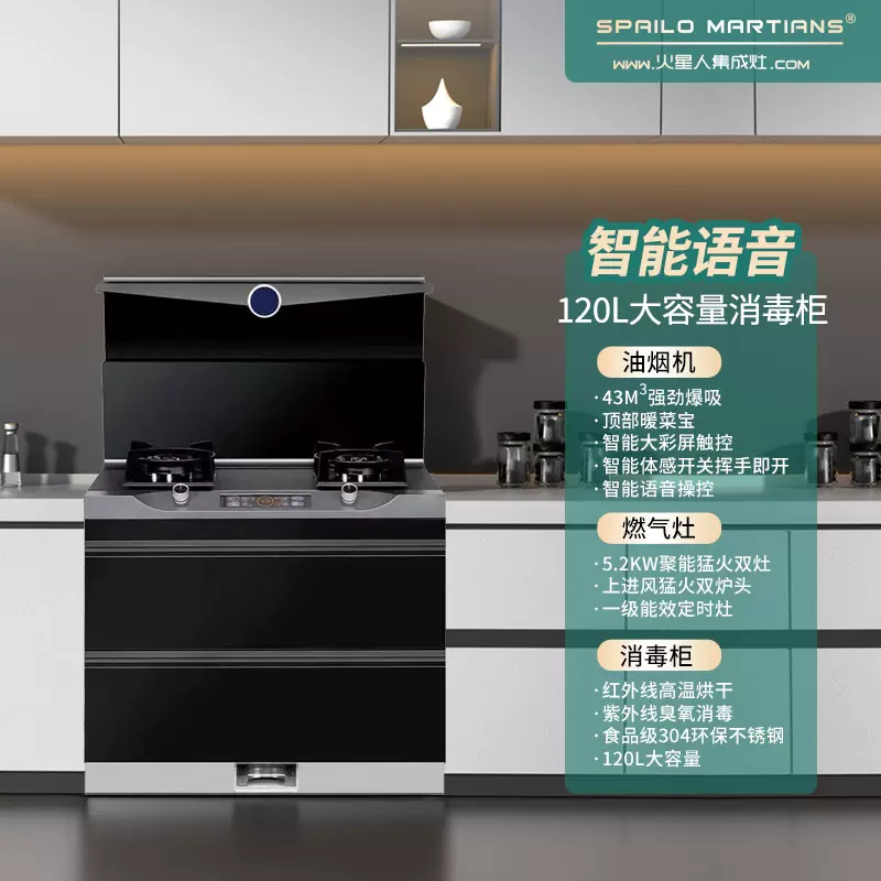 厂家批发洛伟思火星人集成灶自动清洗智能语音蒸烤一体烟灶消套装