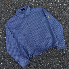 高货 miu系手工收褶皇室蓝格长袖衬衫男立体短宽抽绳衬衣cleanfit