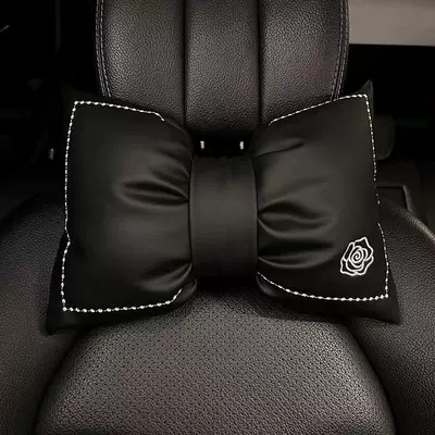 lumbar support Four Seasons female: Headrest - black-leather-embroidered-camellia-headrest