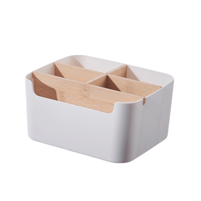 Removable bamboo and wood cosmetics storage basket kitchen sundries storage basket living room coffee table desktop wood plastic storage box