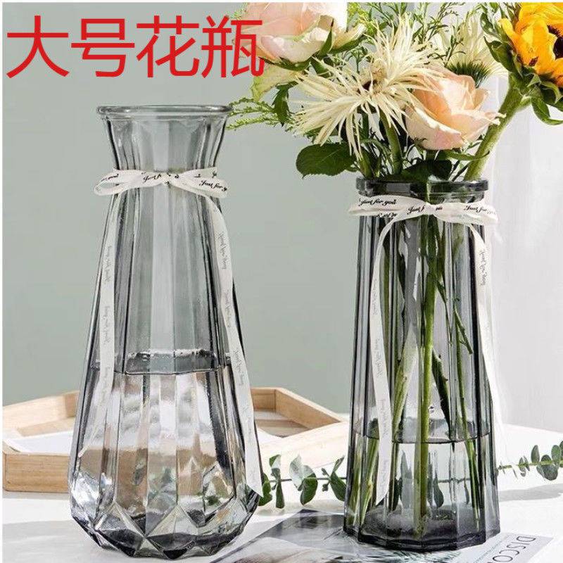 玻璃罐花瓶大号简约玻璃花瓶透明水养富贵竹百合向日葵餐厅摆件厂|ru