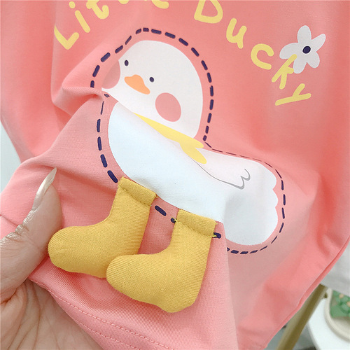 Baby girl cute duck suit T-shirt shorts sports summer style children's style new cartoon two-piece set