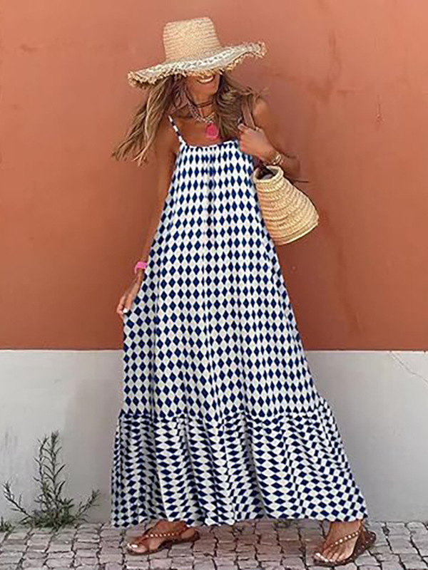 Damen Sommer Maxi Kleid Im Boho Stil V-ausschnitt Rüschen Design_voghion.com