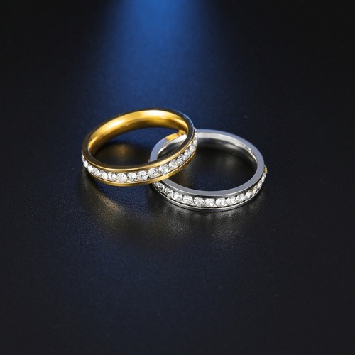 Minimalist classic cross-border fashion jewelry supply 4MM single row diamond women's stainless steel ring factory handmade jewelry wholesale