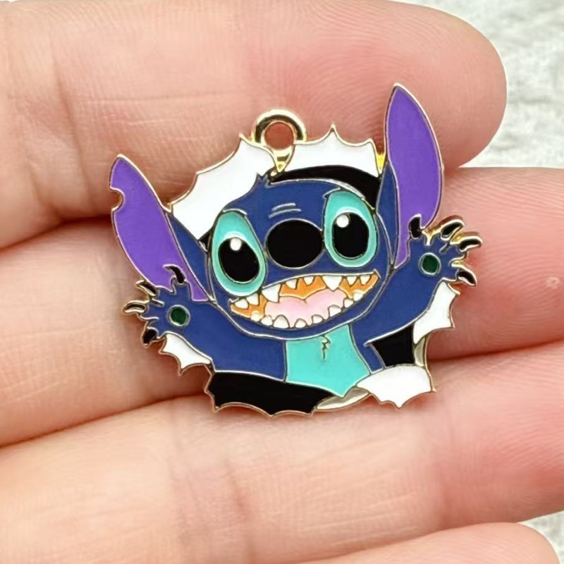 漫画アニメかわいいステッチ合金オイル滴下 diy ジュエリーアクセサリーネックレスイヤリングブレスレットキーホルダーペンダント|undefined